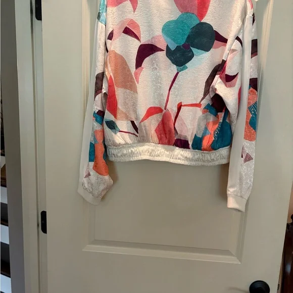 Elevenses Pink and White Bomber Jacket with Ribbed Cuffs - Picture 3 of 6